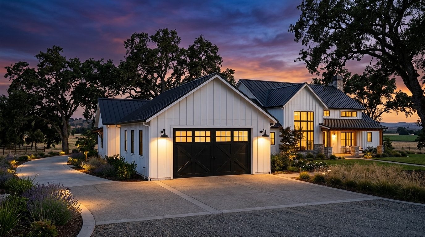 Rahmani Garage Door Repairs Exterior Closed Garage Door at Twilight